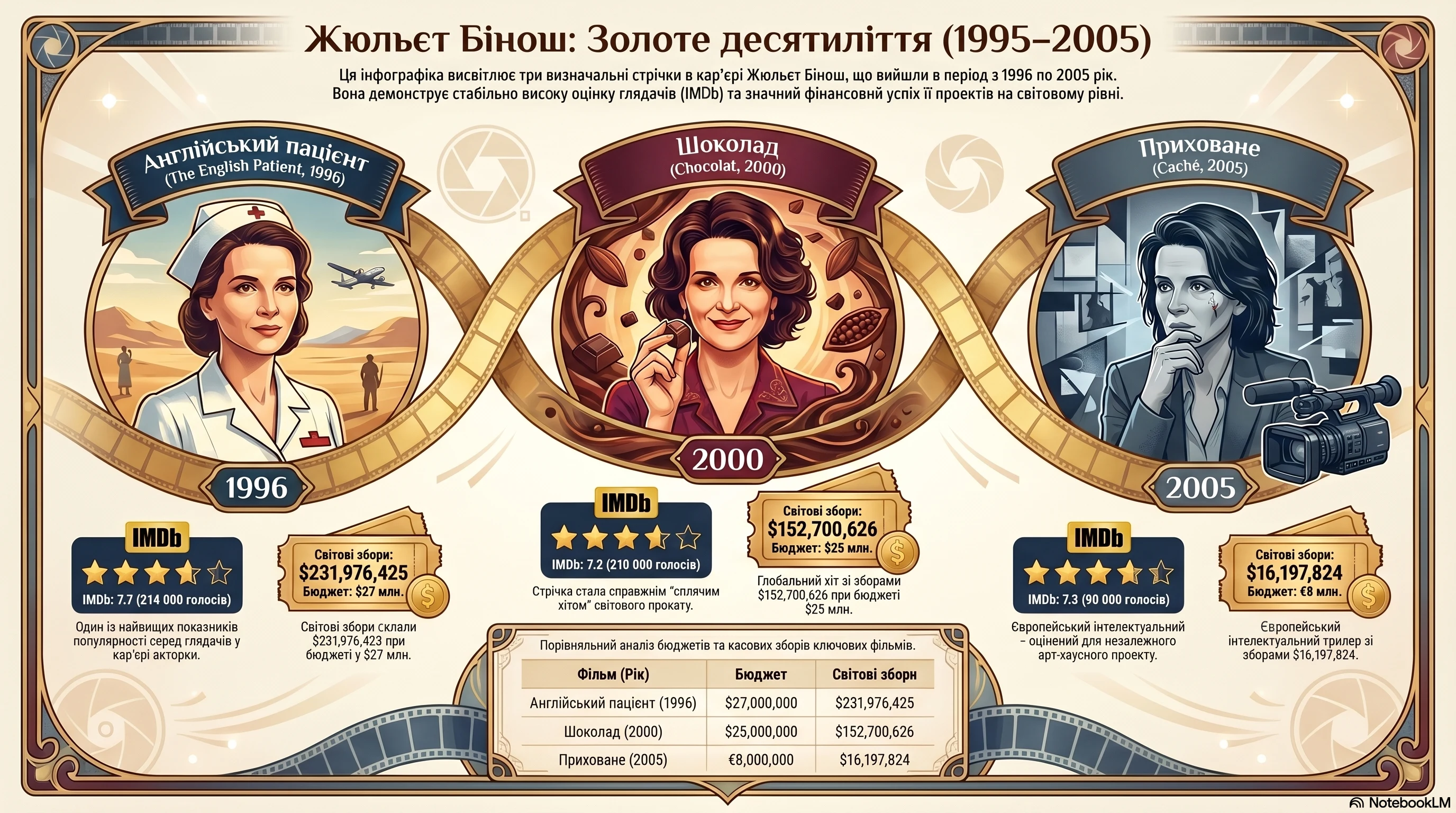 Жульєт Бінош (2000) - інфографіка кар'єри