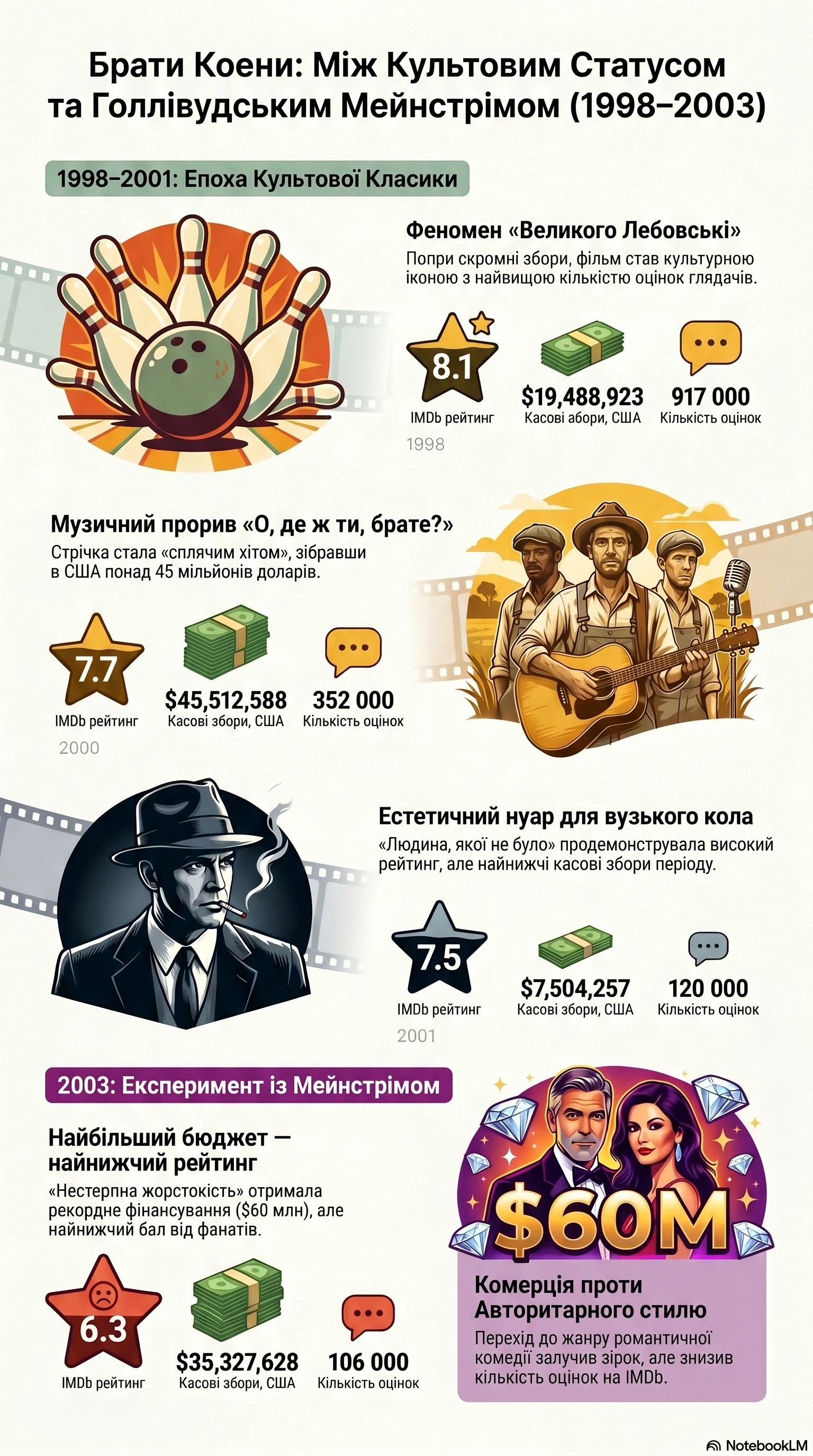 Джоел Коен, Ітан Коен (2000) - інфографіка кар'єри