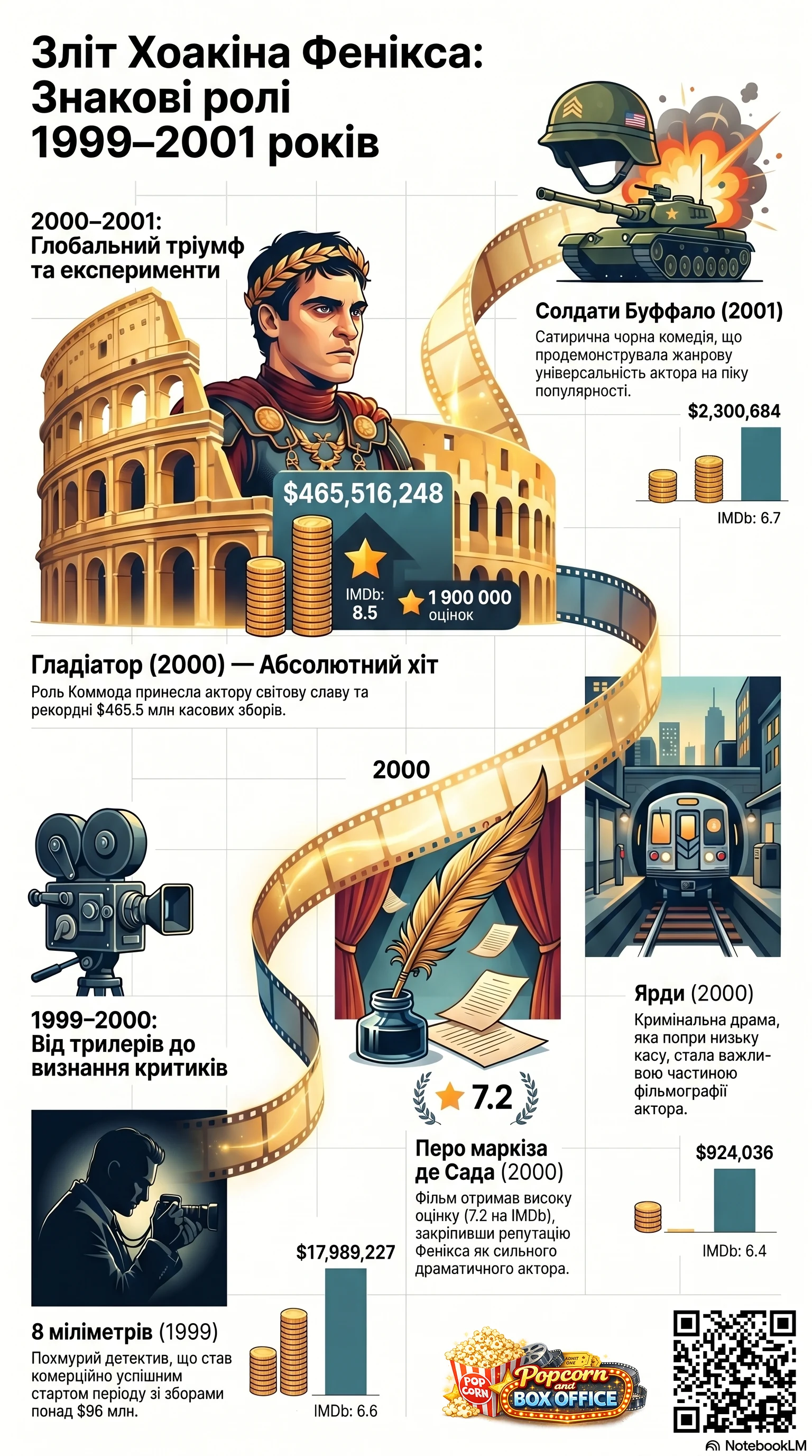 Хоакін Фенікс (2000) - інфографіка кар'єри