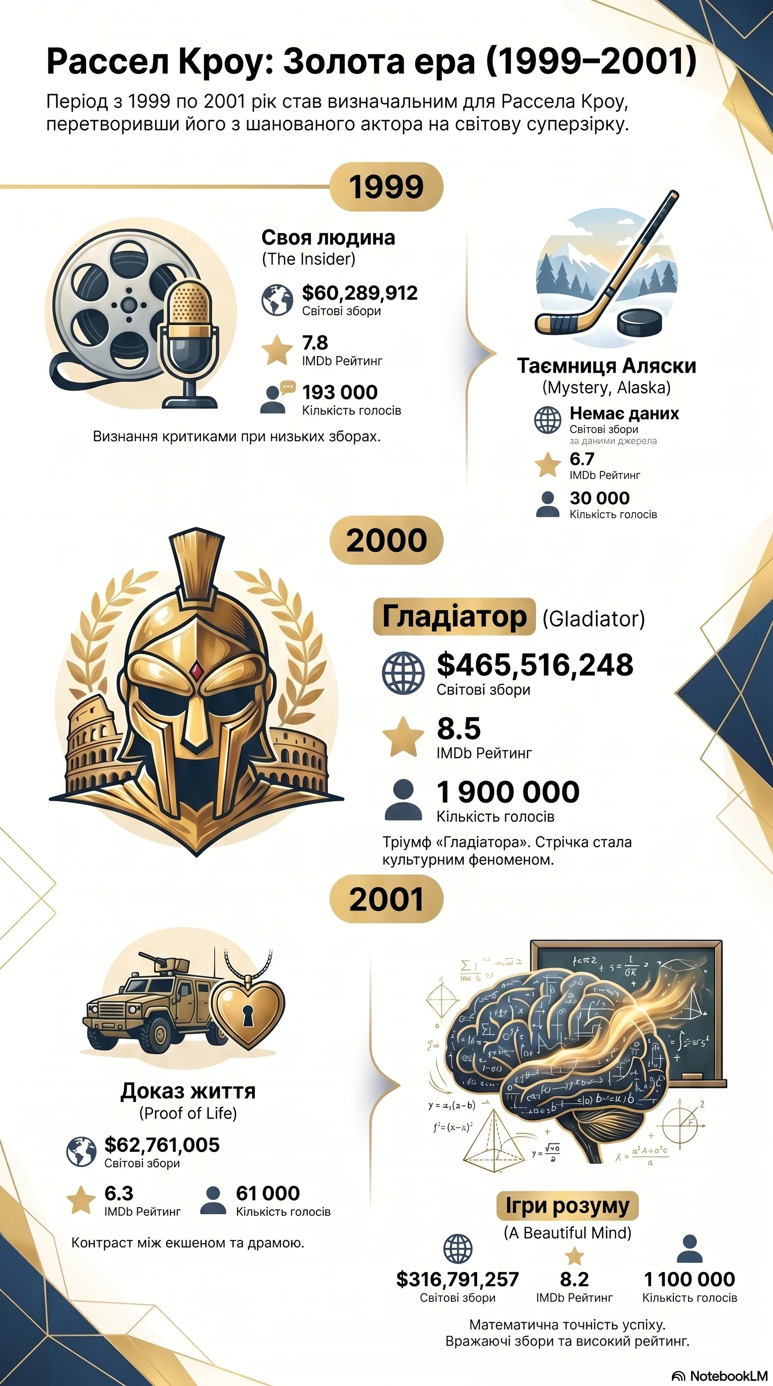 Рассел Кроу (2000) - інфографіка кар'єри