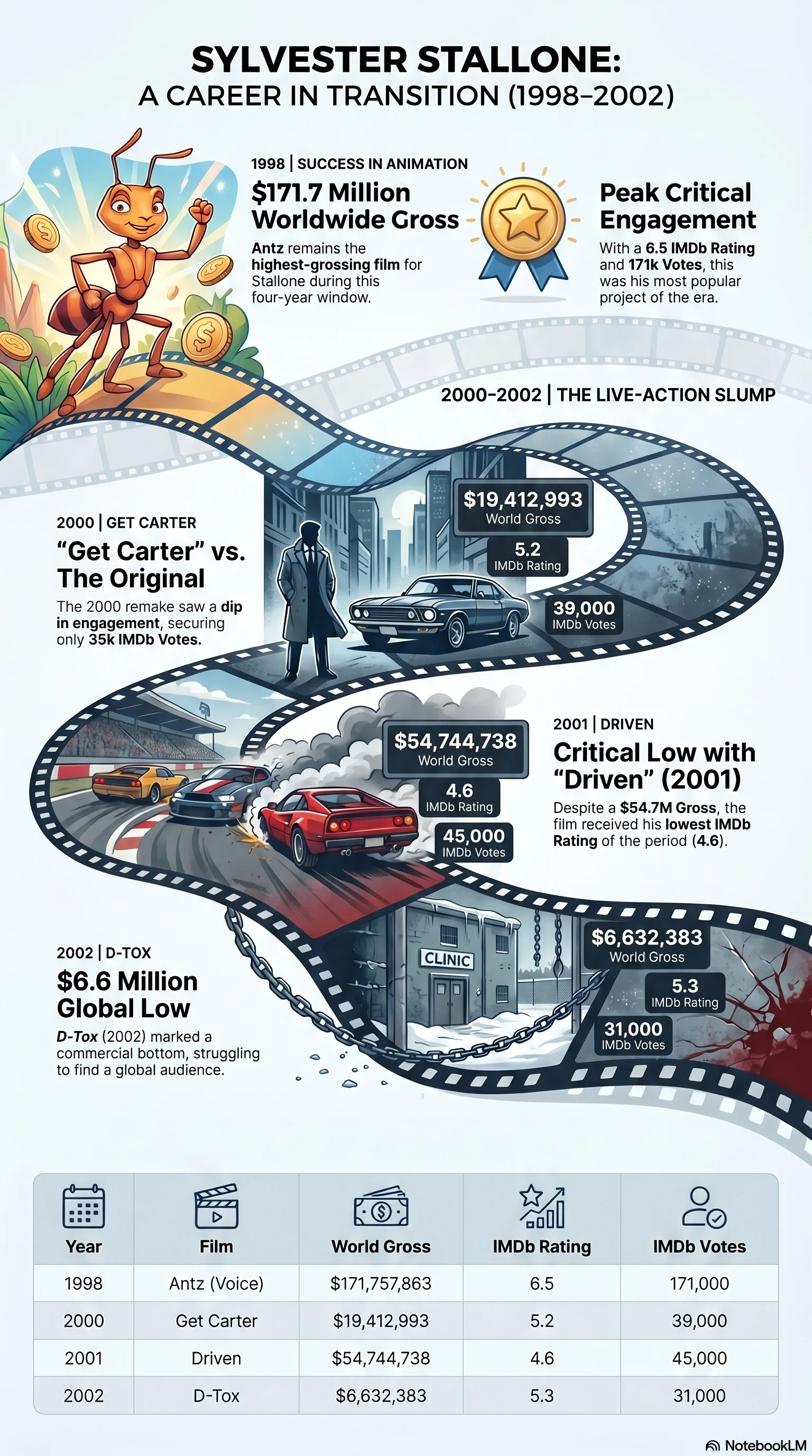 Sylvester Stallone (2000) - career infographic