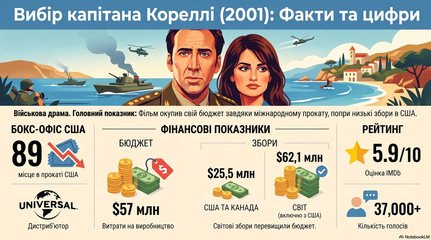 Вибір капітана Кореллі (2001) — Оцінки глядачів та касові збори